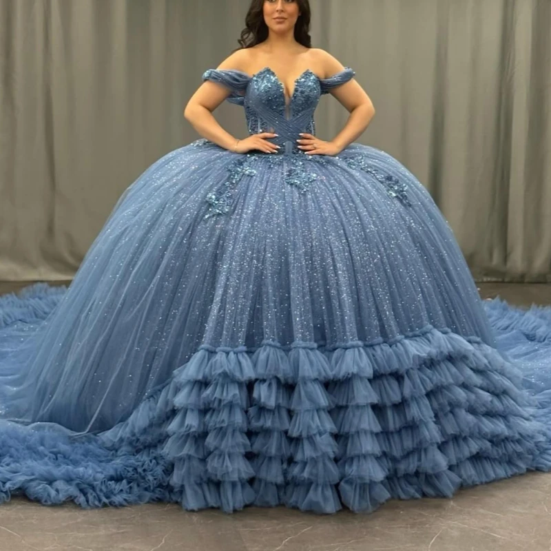Navy Blue Shiny Quinceanera Dresses Ball Gown Off The Shoulder Applique Lace Beading Tiered Tull Party Birthday Sweet 16 Dress
Navy Blue Shiny Quinceanera Dresses Ball Gown Off The Shoulder Applique Lace Beading Tiered Tull Party Birthday Sweet 16 Dress