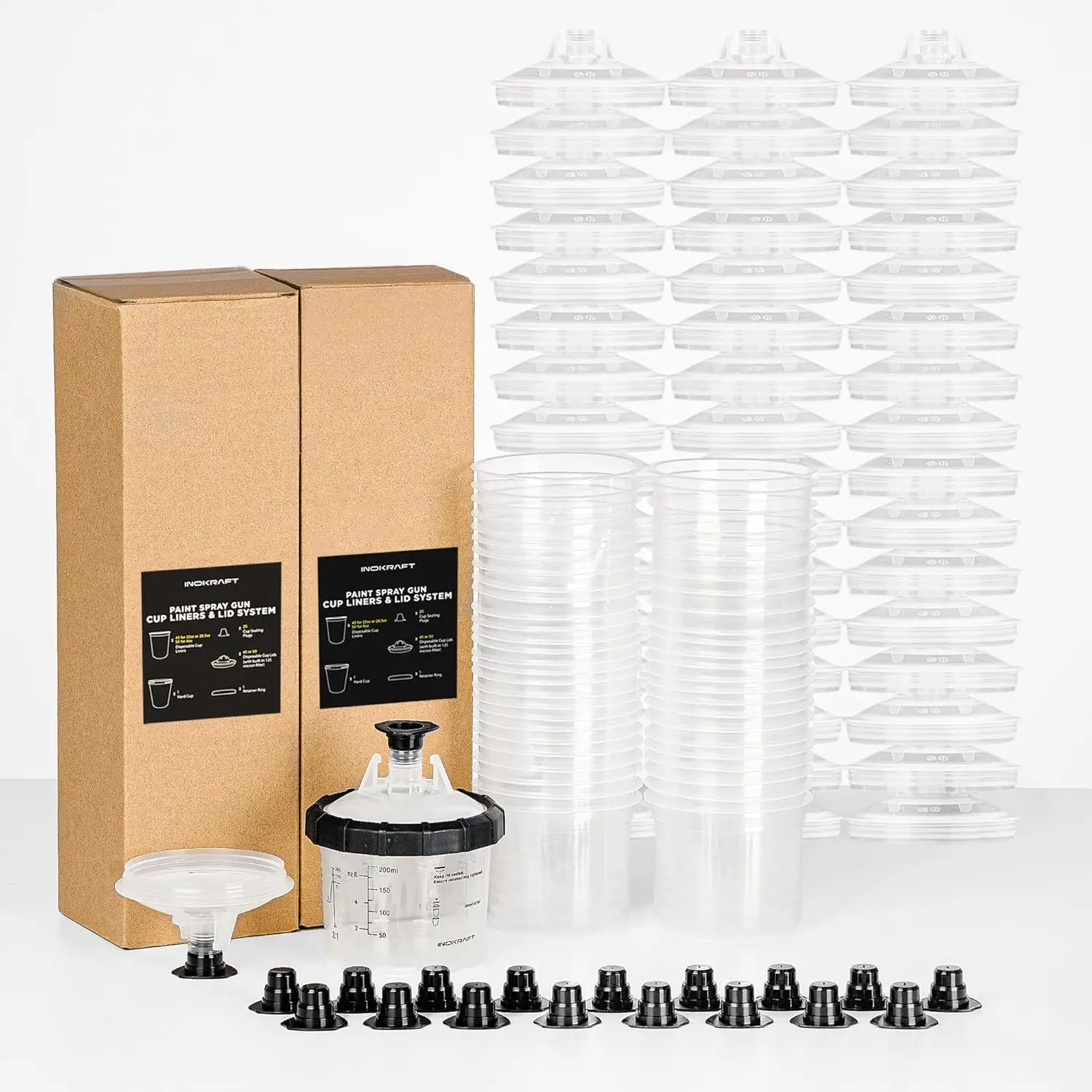 Disposable Paint Spray Gun Cup, 6oz Mini Kit with 50 Cups & Lids, 1 Hard Cup, Retainer Ring & 20 Plugs for HVLP/LVLP Guns
Disposable Paint Spray Gun Cup, 6oz Mini Kit with 50 Cups & Lids, 1 Hard Cup, Retainer Ring & 20 Plugs for HVLP/LVLP Guns