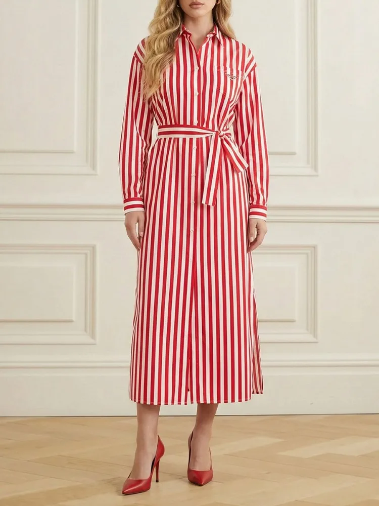 Missuoo Women's Red White Vertical Stripe Shirt Dress Long Sleeves Lace-up High Waist Midi Dress 2026 Workwear Vibrant Dresses
Missuoo Women's Red White Vertical Stripe Shirt Dress Long Sleeves Lace-up High Waist Midi Dress 2026 Workwear Vibrant Dresses