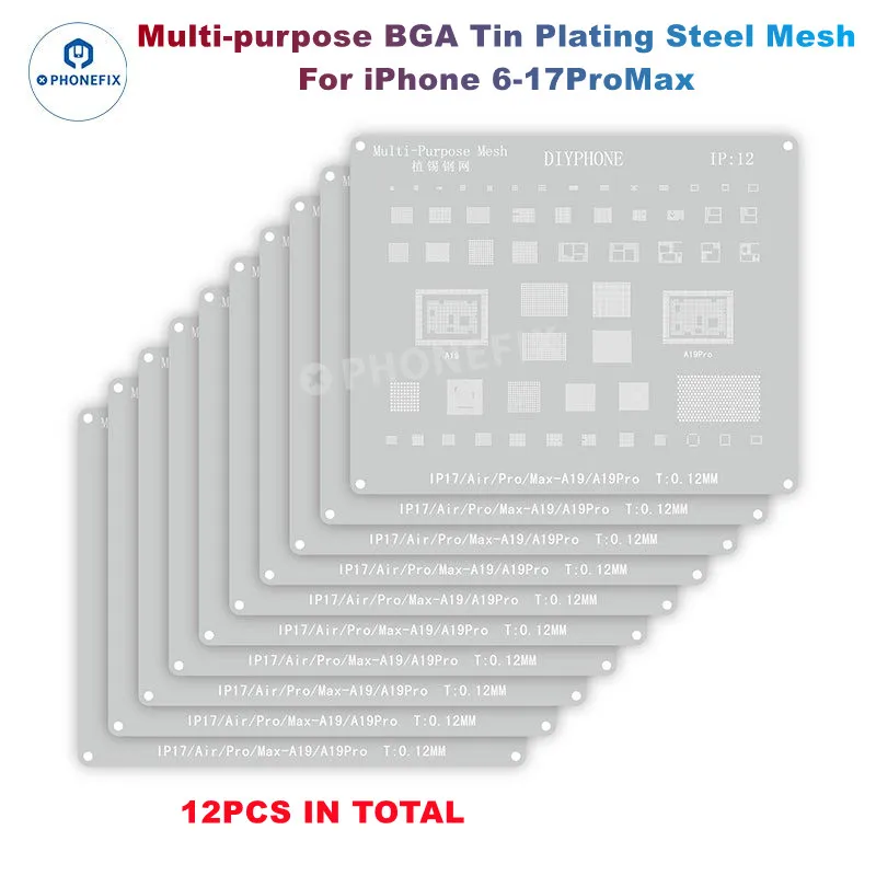 DIYPHONE 0.12mm BGA Reballing Stencil For iPhone X XS MAX XR 11 12 13 14 15 16 17 Pro Max CPU NAND Chip IC Steel Mesh Soldering
DIYPHONE 0.12mm BGA Reballing Stencil For iPhone X XS MAX XR 11 12 13 14 15 16 17 Pro Max CPU NAND Chip IC Steel Mesh Soldering