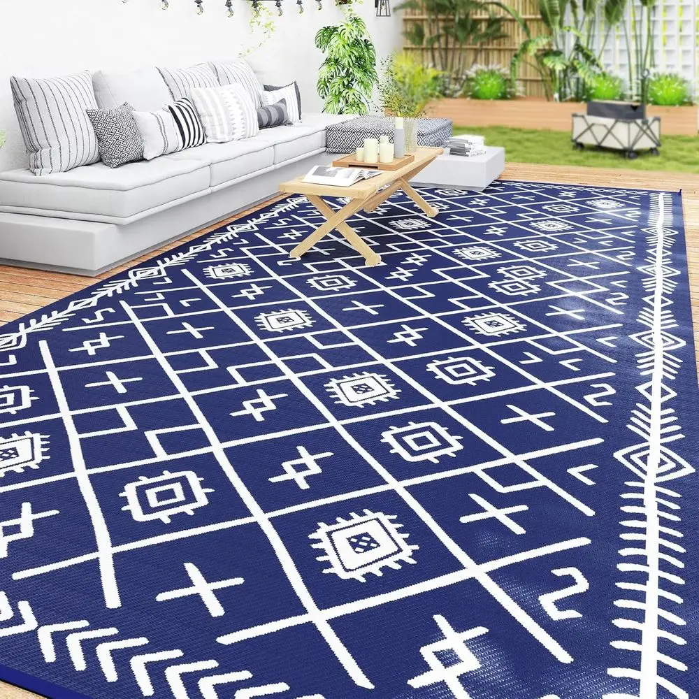 Portable 9x18 ft Waterproof Outdoor Rug - Blue & White Rhombus Pattern for Camping, Decks, Beach, and Picnics
Portable 9x18 ft Waterproof Outdoor Rug - Blue & White Rhombus Pattern for Camping, Decks, Beach, and Picnics