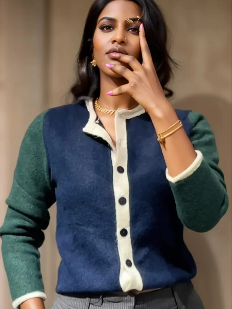 Autumn Vintage Sweater Costs Female Cardigans 2025 New Women's Fashion Simple All-match Contrast Color Knitted Jacket Cardigan
Autumn Vintage Sweater Costs Female Cardigans 2025 New Women's Fashion Simple All-match Contrast Color Knitted Jacket Cardigan