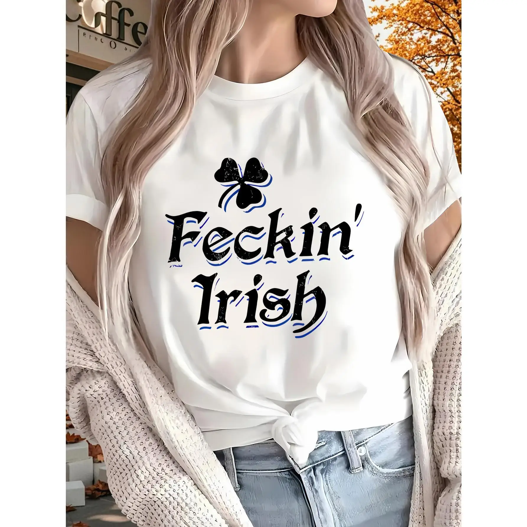 1pc Women's Pure Cotton T-Shirt - St. Patrick's Day "F*ckin' Irish" Graphic Tee, Short Sleeve, Black/White, All-Season Wear
1pc Women's Pure Cotton T-Shirt - St. Patrick's Day "F*ckin' Irish" Graphic Tee, Short Sleeve, Black/White, All-Season Wear