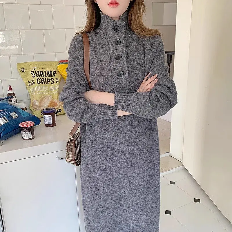 Korean Autumn Winter Sweater Dress For Women Lazy Style Standing Collar Single Breasted Casual Loose Knit Pullover Robe Z3192
Korean Autumn Winter Sweater Dress For Women Lazy Style Standing Collar Single Breasted Casual Loose Knit Pullover Robe Z3192