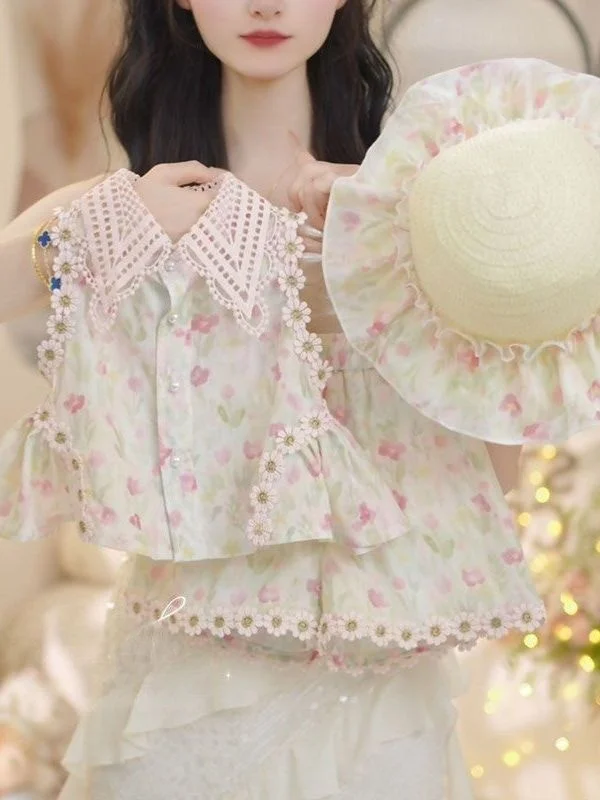 Girls Floral Print Casual Lace Collar Two-Piece Set Summer New Arrival Breathable Cotton Short Sleeve T-Shirt And Shorts
Girls Floral Print Casual Lace Collar Two-Piece Set Summer New Arrival Breathable Cotton Short Sleeve T-Shirt And Shorts