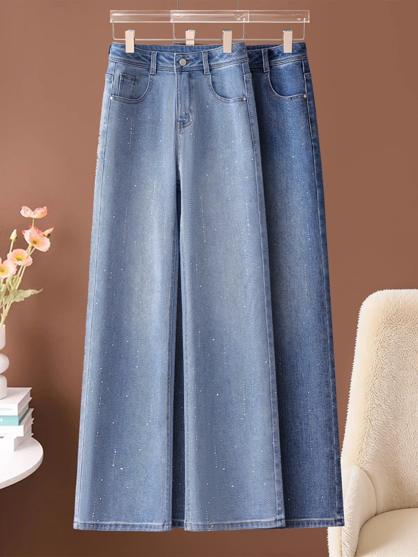 High Waist Straight Leg Wide Leg Jeans Women's Spring Autumn New Fashion Popular Skinny Denim Jeans with Rhinestones
High Waist Straight Leg Wide Leg Jeans Women's Spring Autumn New Fashion Popular Skinny Denim Jeans with Rhinestones