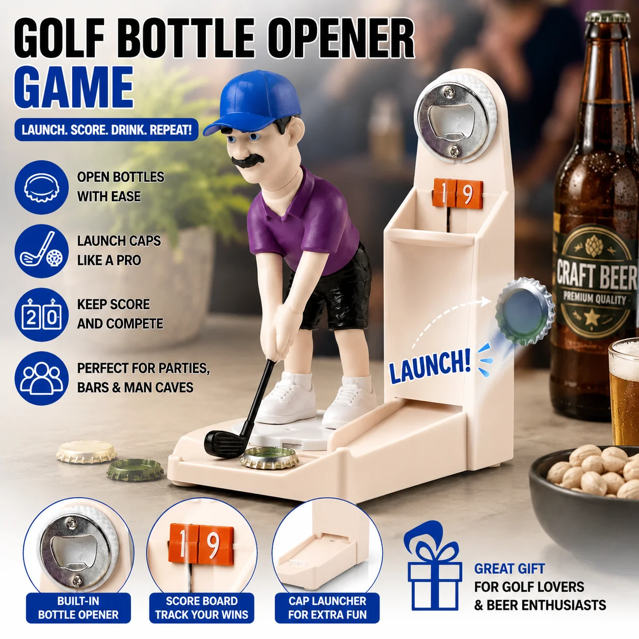 Golf Bottle Opener Game,Beer Cap Launcher Drinking Game with Score Board,Fun Bar Accessories for Home Decor,Golf Lover Gifts
Golf Bottle Opener Game,Beer Cap Launcher Drinking Game with Score Board,Fun Bar Accessories for Home Decor,Golf Lover Gifts