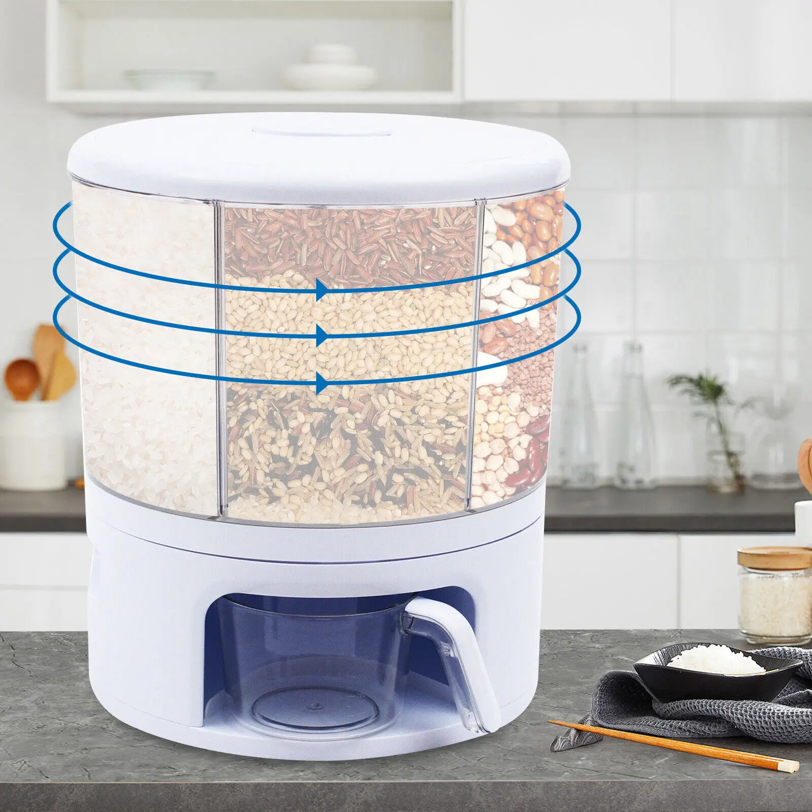 6-Grid Rotating Cereal Dispenser 11KG 360° Rotatable Rice Grain Storage Container for Kitchen Food Organizer
6-Grid Rotating Cereal Dispenser 11KG 360° Rotatable Rice Grain Storage Container for Kitchen Food Organizer