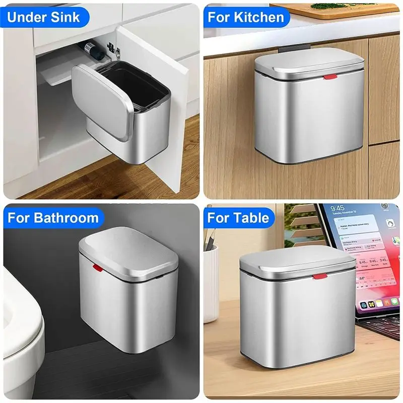 A25I Hanging Stainless Steel Compost Bin 1.05 Gallon Wall Mounted Trash Can with Lid, Kitchen Cabinet Door Sink Garbage Can
A25I Hanging Stainless Steel Compost Bin 1.05 Gallon Wall Mounted Trash Can with Lid, Kitchen Cabinet Door Sink Garbage Can