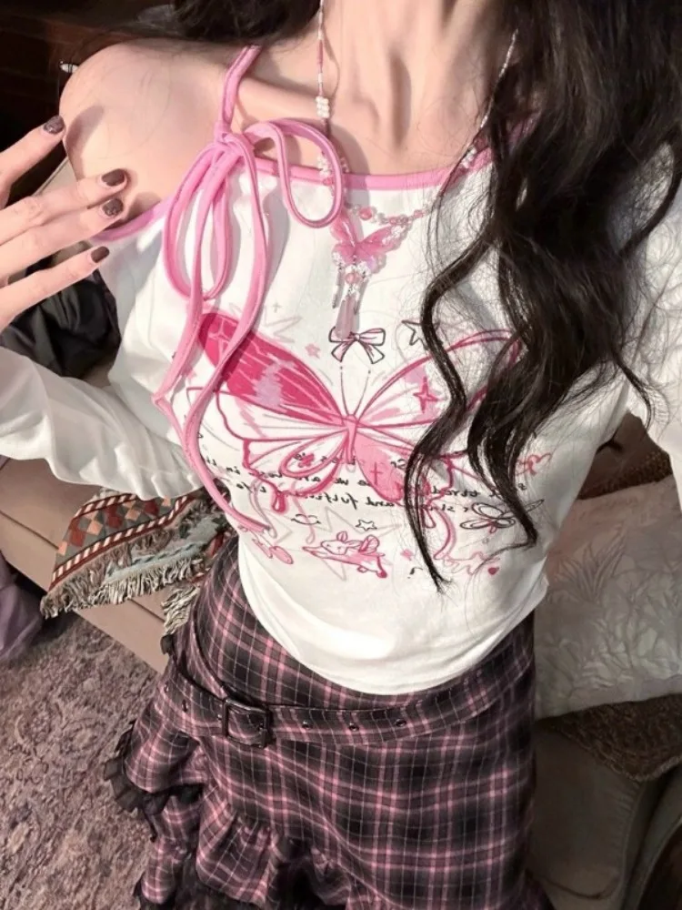 QWEEK Y2k Butterfly Sexy Off Shoulder T Shirt Women Korean Fashion Kpop Bandage Streetwear White Long Sleeve Tee Top 2025 Spring
QWEEK Y2k Butterfly Sexy Off Shoulder T Shirt Women Korean Fashion Kpop Bandage Streetwear White Long Sleeve Tee Top 2025 Spring