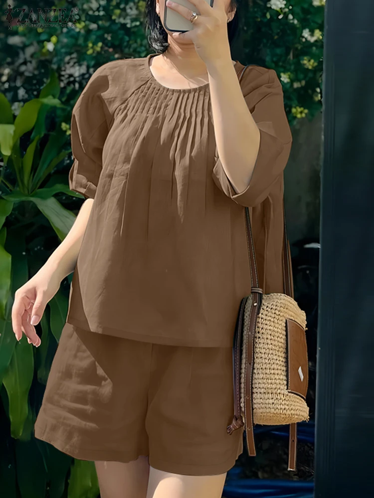ZANZEA Pleated-Bib Half Sleeve Tops Elastic Waist Shorts 2PCS Outfits Women Casual Solid Holiday Suits 2025 Summer Short Sets
ZANZEA Pleated-Bib Half Sleeve Tops Elastic Waist Shorts 2PCS Outfits Women Casual Solid Holiday Suits 2025 Summer Short Sets