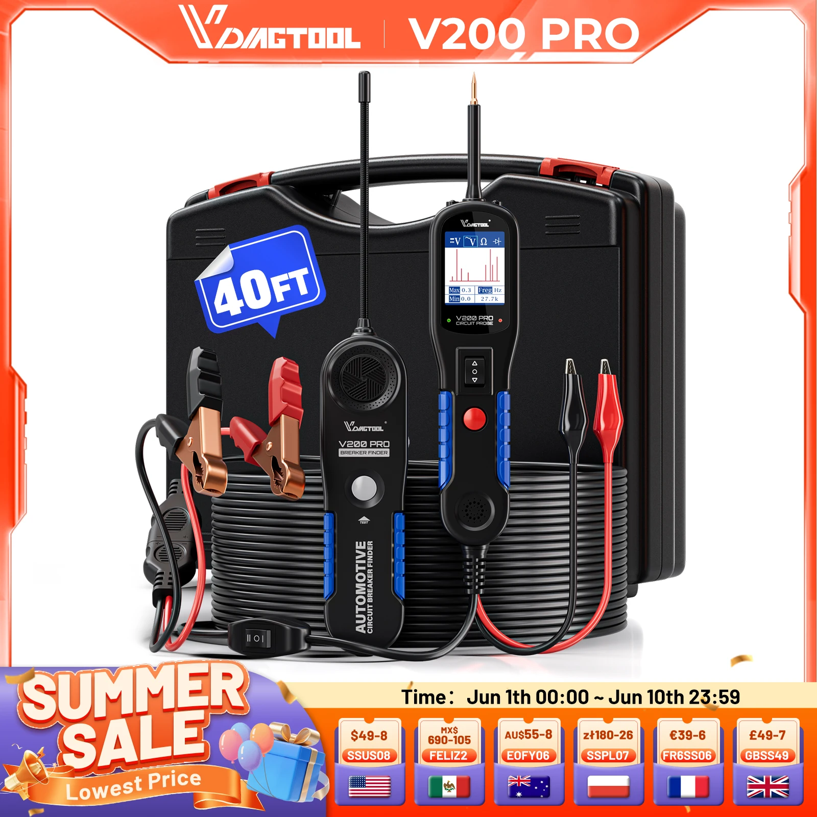 VDIAGTOOL V200 Pro Automotive Power Circuit Probe Tester Breaker Finder Tool 12/24V Electrical Open Short Circuit Finder
VDIAGTOOL V200 Pro Automotive Power Circuit Probe Tester Breaker Finder Tool 12/24V Electrical Open Short Circuit Finder