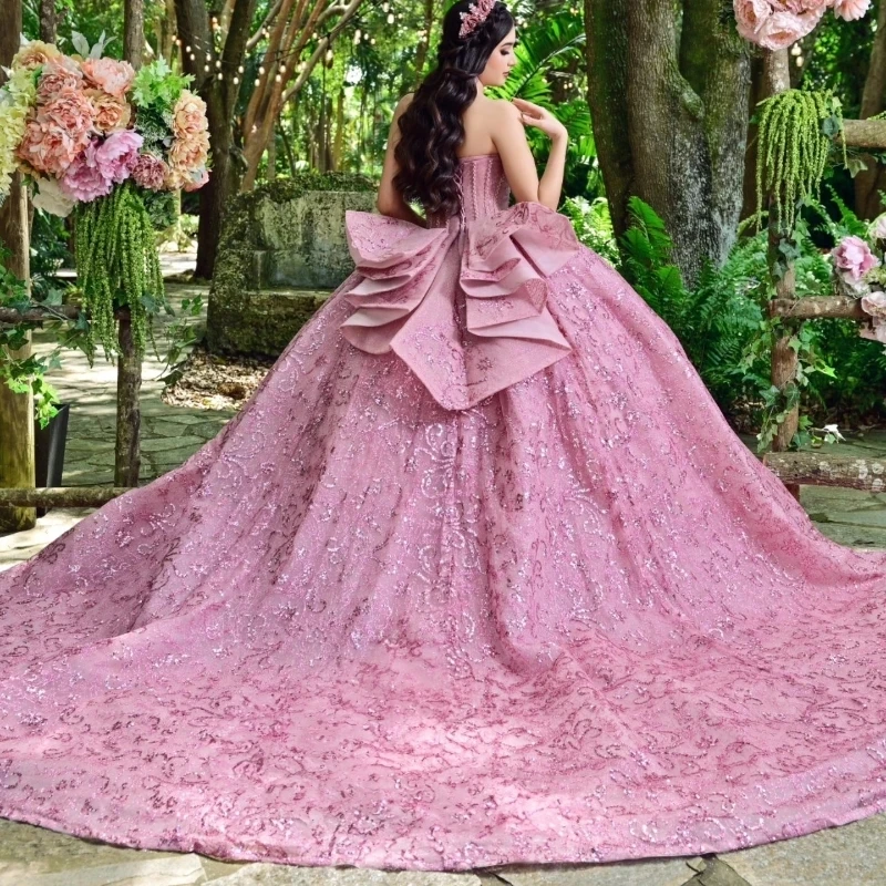 Pink Glitter Ball Gown Quinceanera Dresses Sweet 16 Off The Shoulder Lace Beads Crystal Tull Corset Party Prom Vestido De 15Anos
Pink Glitter Ball Gown Quinceanera Dresses Sweet 16 Off The Shoulder Lace Beads Crystal Tull Corset Party Prom Vestido De 15Anos
