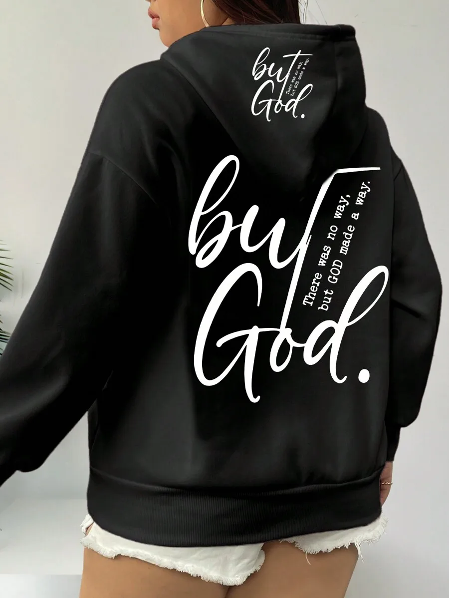 Plus Size Women's Oversized Hooded Sweatshirt with Inspirational Script Print
Plus Size Women's Oversized Hooded Sweatshirt with Inspirational Script Print