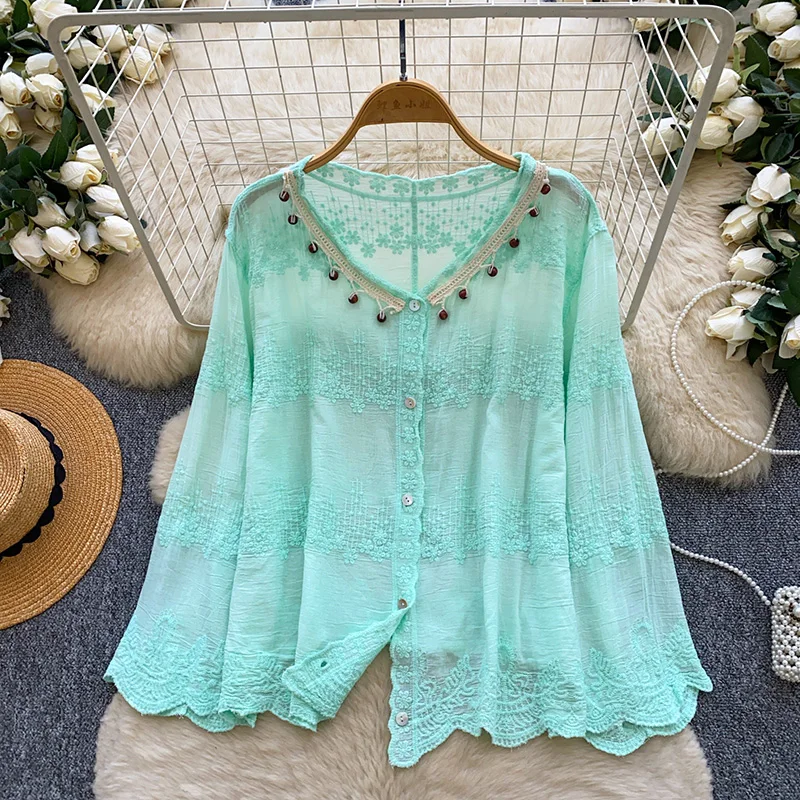 Boho Beaded Lace Embroidery Shirt Women Long Sleeve Kimono Cardigan Loose Fit Fall Blouse Female Tops Blusa BL495
Boho Beaded Lace Embroidery Shirt Women Long Sleeve Kimono Cardigan Loose Fit Fall Blouse Female Tops Blusa BL495