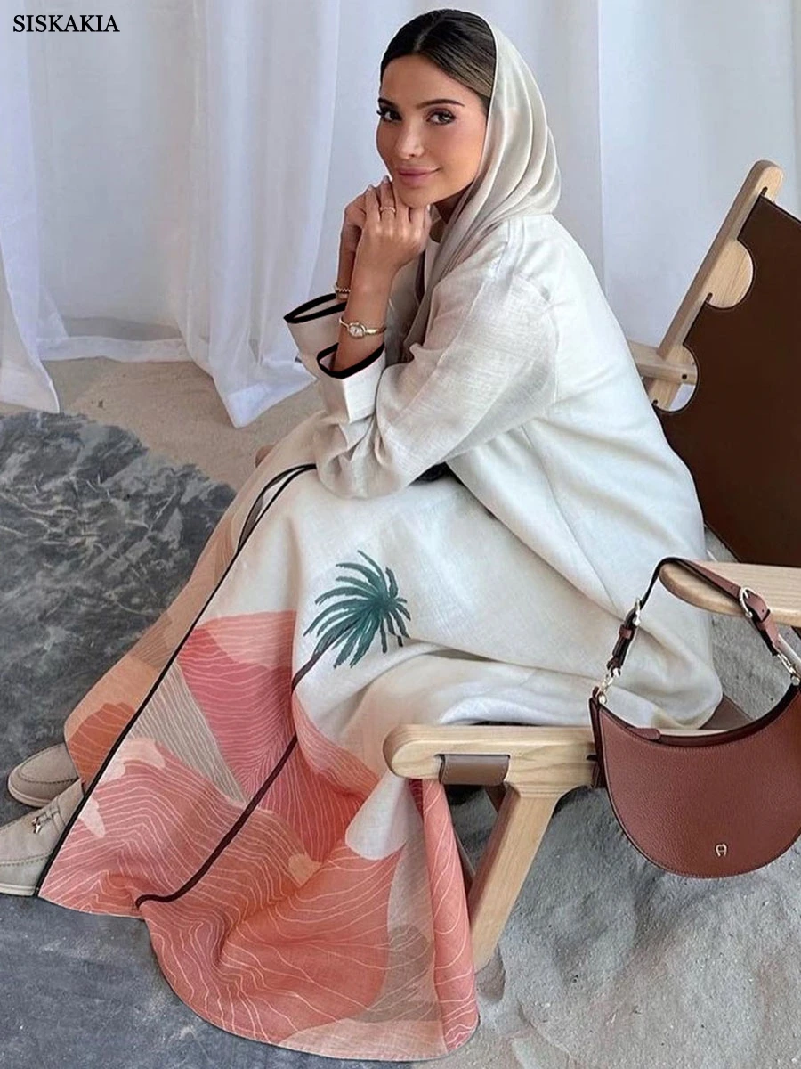 Siskakia Fashion Lapel Collar Elegant Print Open Abaya Robe For Muslim Woman Urban Casual Marocain Islam Dresses 2024
Siskakia Fashion Lapel Collar Elegant Print Open Abaya Robe For Muslim Woman Urban Casual Marocain Islam Dresses 2024