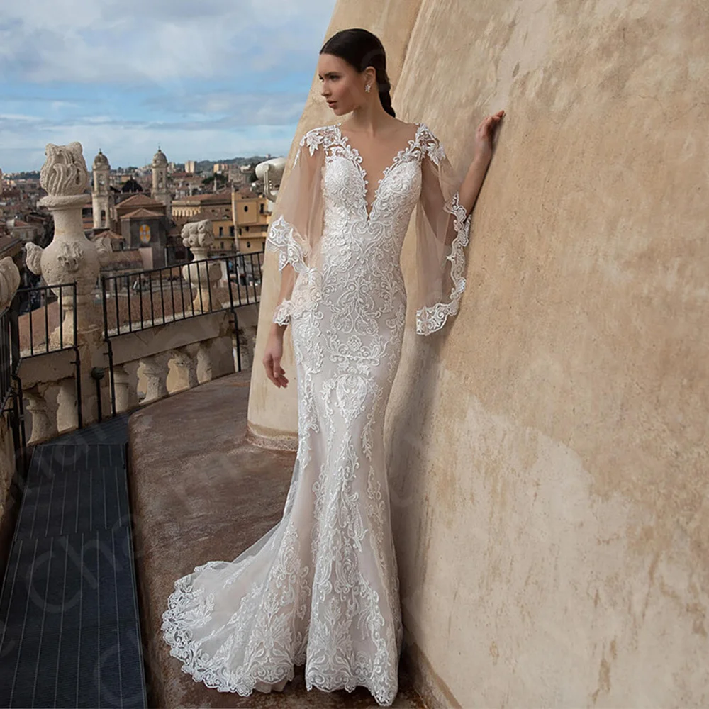Latest Classic Mermaid Wedding Dresses Lace Bridal Gowns Illusion Neckline Dress for Batwing Sleeves Vestido de novia
Latest Classic Mermaid Wedding Dresses Lace Bridal Gowns Illusion Neckline Dress for Batwing Sleeves Vestido de novia