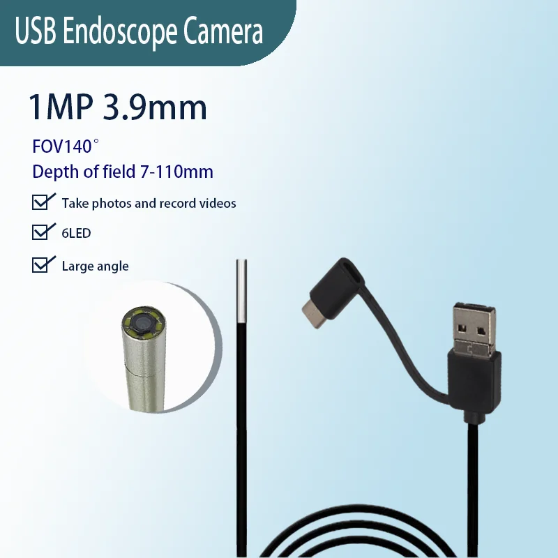 1MP USB Ultra Short Endoscope 3.9mm Wide Angle FOV140゜ IP67 Waterproof 3 in 1 Cable Industrial Steering Endoscope
1MP USB Ultra Short Endoscope 3.9mm Wide Angle FOV140゜ IP67 Waterproof 3 in 1 Cable Industrial Steering Endoscope