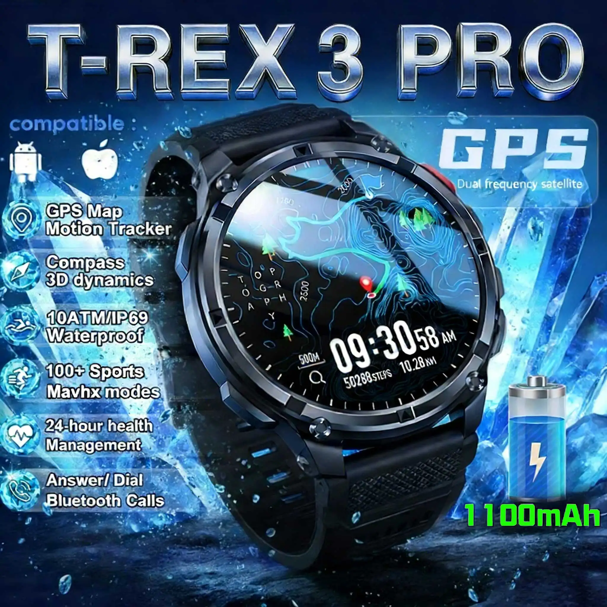 2026 New T-Rex3 Pro GPS Tracker 1100mAh Smartwatch Men 120-Day Standby Clock Rugged Outdoor Sport 10ATM Waterproof Call Watches
2026 New T-Rex3 Pro GPS Tracker 1100mAh Smartwatch Men 120-Day Standby Clock Rugged Outdoor Sport 10ATM Waterproof Call Watches