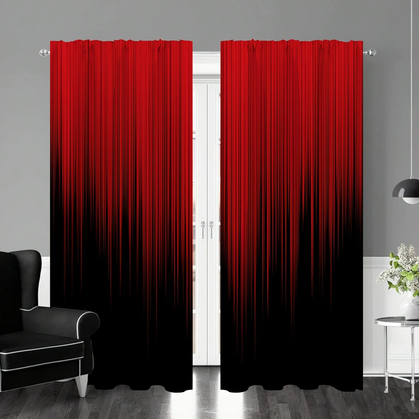 2pcs Red Black Gradient Stripe Design Printed Window Curtain For Bedroom, Office, Kitchen, Living Room, Study Rod Pocket Window
2pcs Red Black Gradient Stripe Design Printed Window Curtain For Bedroom, Office, Kitchen, Living Room, Study Rod Pocket Window