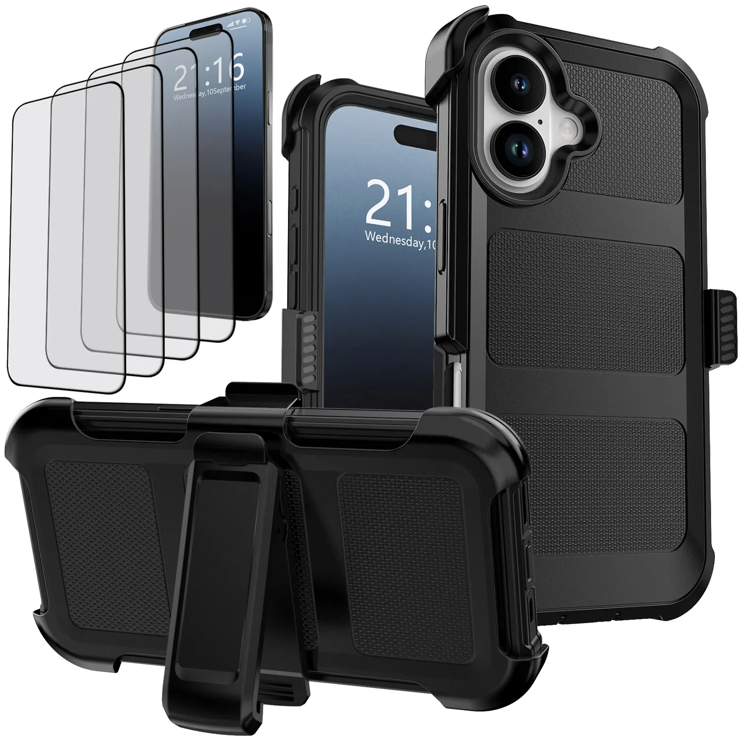 For iPhone 17/17 Pro/17 Pro Max/17 Air/16e Rugged Case Shockproof With Belt Clip Holster +2PCS Tempered Glass Screen Protectors
For iPhone 17/17 Pro/17 Pro Max/17 Air/16e Rugged Case Shockproof With Belt Clip Holster +2PCS Tempered Glass Screen Protectors