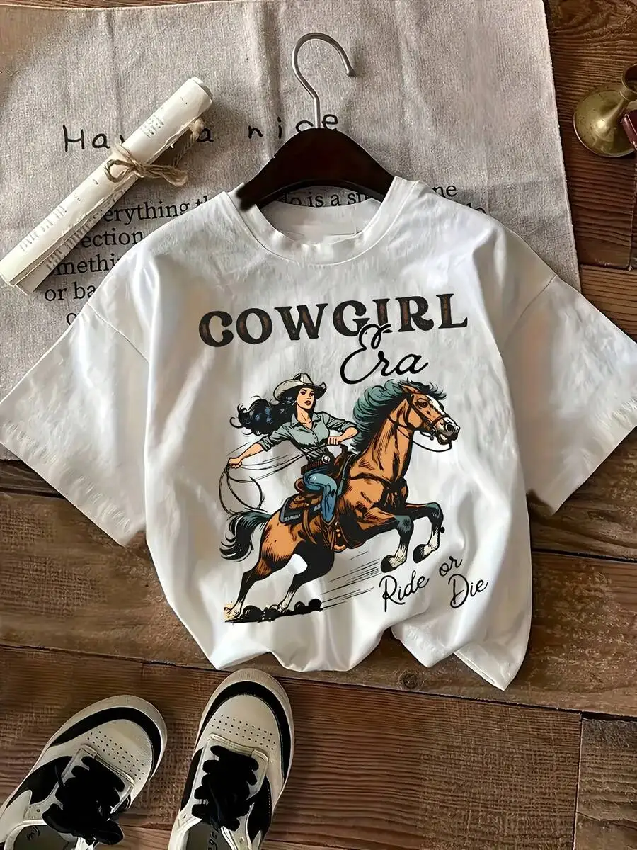 Womens Western Print Short Sleeve Crew Neck T-Shirt Casual Knitted Top Medium Stretch
Womens Western Print Short Sleeve Crew Neck T-Shirt Casual Knitted Top Medium Stretch