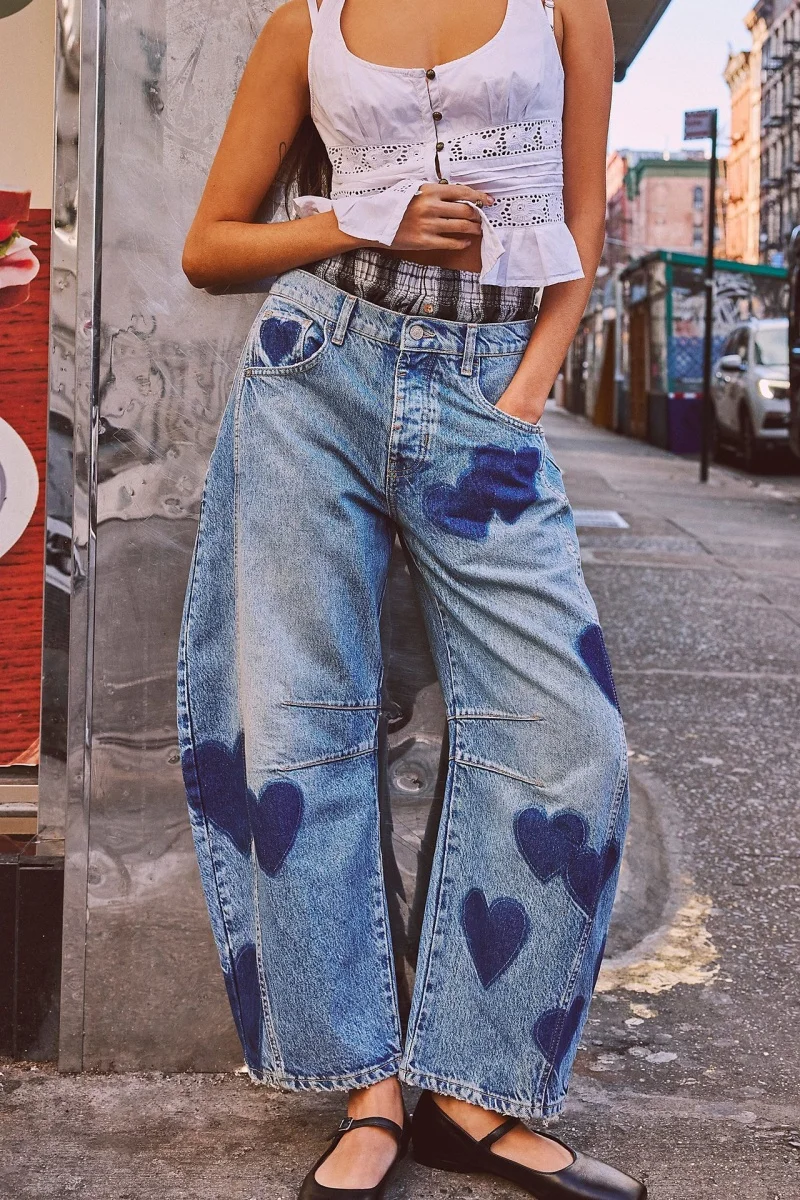 Jeans Women Print Long Pants Blue Casual Loose Denim Mom Heart Mid Waist Wide Leg Pant Trousers Pocket Button Y2k Splice 2025
Jeans Women Print Long Pants Blue Casual Loose Denim Mom Heart Mid Waist Wide Leg Pant Trousers Pocket Button Y2k Splice 2025
