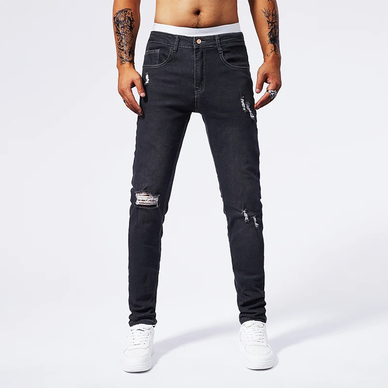 New broken holes fashion men's black gray blue jeans casual versatile elastic small foot pants men's models
New broken holes fashion men's black gray blue jeans casual versatile elastic small foot pants men's models