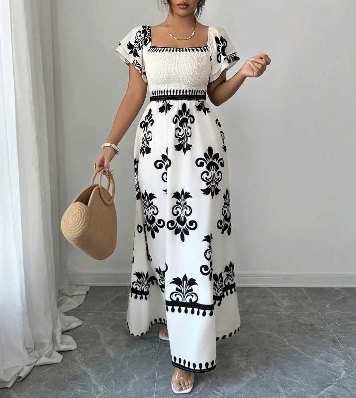 Women's Dress Summer New Elegant Vacation Style Bohemian Print Square Neck Color Blocked A-Line Flying Sleeve Design Dress
Women's Dress Summer New Elegant Vacation Style Bohemian Print Square Neck Color Blocked A-Line Flying Sleeve Design Dress
