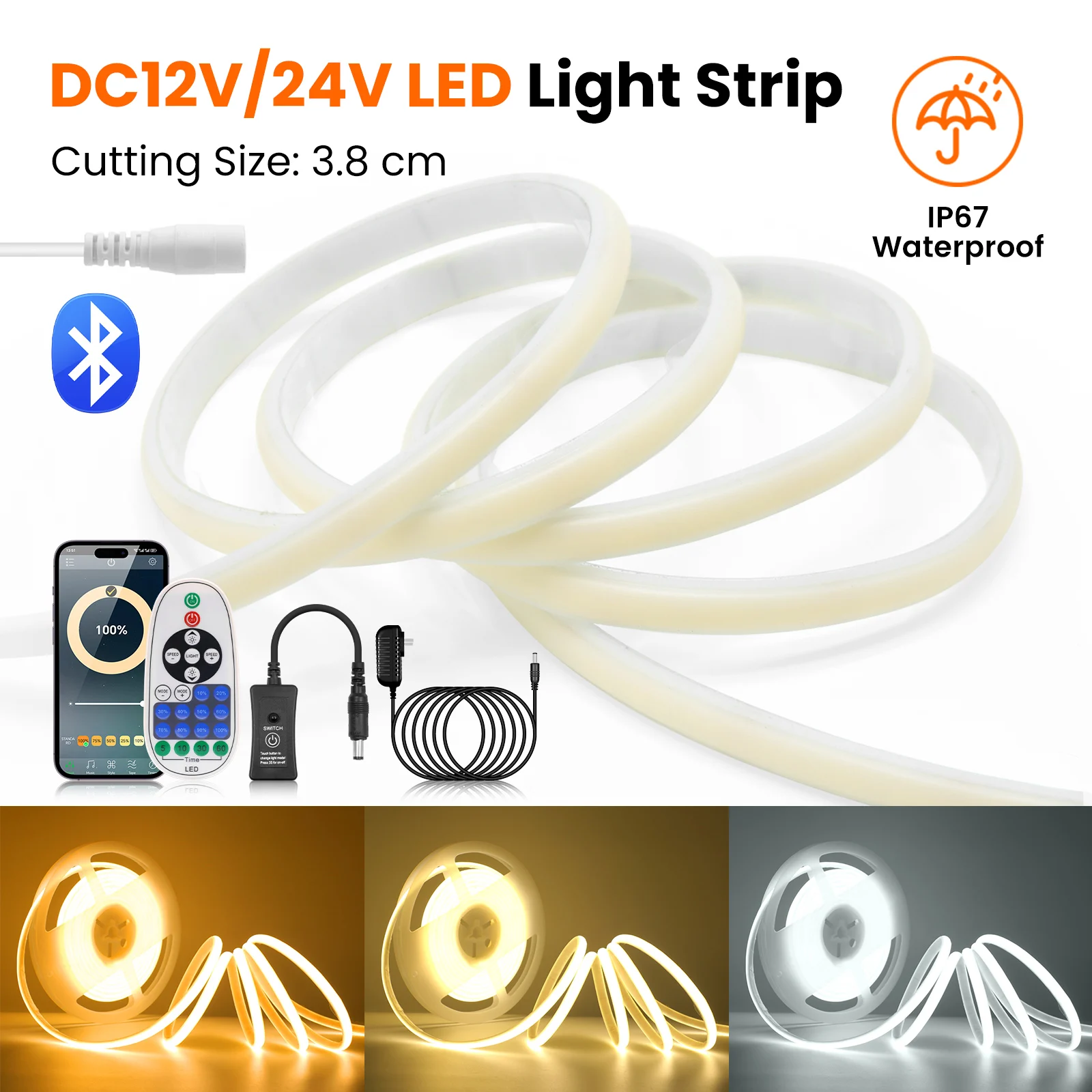 12V 24V Bluetooth Waterproof COB LED Neon Strip Light Tape Remote Control EU US UK AU Power Kit 320 Led Flex Lamp 1m 5m 10m 0.5m
12V 24V Bluetooth Waterproof COB LED Neon Strip Light Tape Remote Control EU US UK AU Power Kit 320 Led Flex Lamp 1m 5m 10m 0.5m
