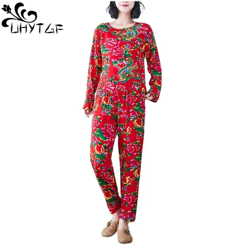 UHYTGF Middle-Aged Womens Spring Summer Suits Pajamas Printed Cotton Silk Home Clothes Female Thin Sleepwear 4XL Loose Size 2374
UHYTGF Middle-Aged Womens Spring Summer Suits Pajamas Printed Cotton Silk Home Clothes Female Thin Sleepwear 4XL Loose Size 2374