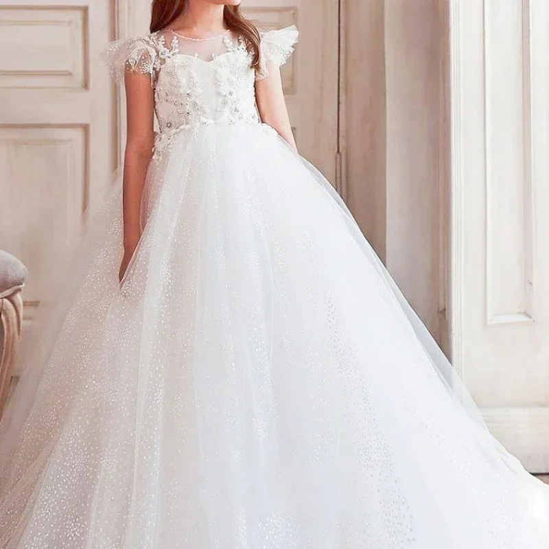 Flower Girl Dress Glitter Tulle Appliques Sleeveless Children For Wedding Party Gown First Communion Gowns
Flower Girl Dress Glitter Tulle Appliques Sleeveless Children For Wedding Party Gown First Communion Gowns