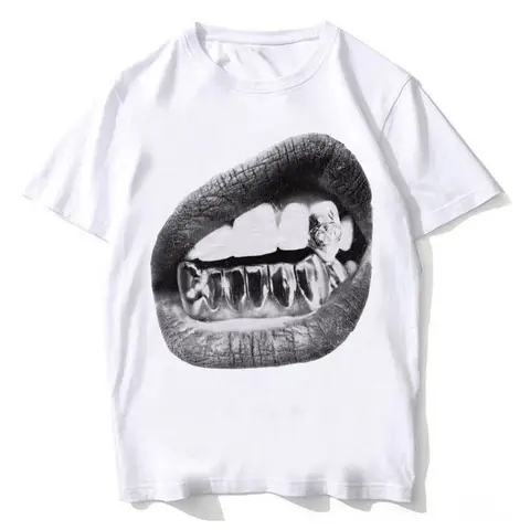 Big Lips Y2k Mouth T Shirt Men Women Grunge Aesthetic Vintage Washed T-shirt Unisex High Quality Cotton Tee