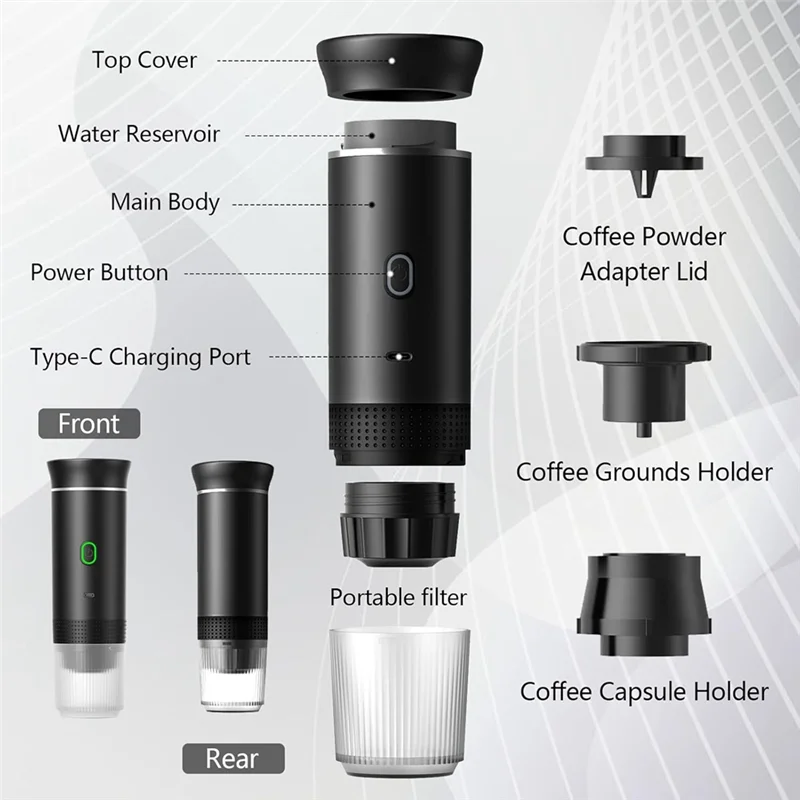 A76G-Wireless Electric Portable Espresso Coffee Machine Camping Coffee Maker 3-In-1 Capsule Powder Travel Coffee Maker
A76G-Wireless Electric Portable Espresso Coffee Machine Camping Coffee Maker 3-In-1 Capsule Powder Travel Coffee Maker