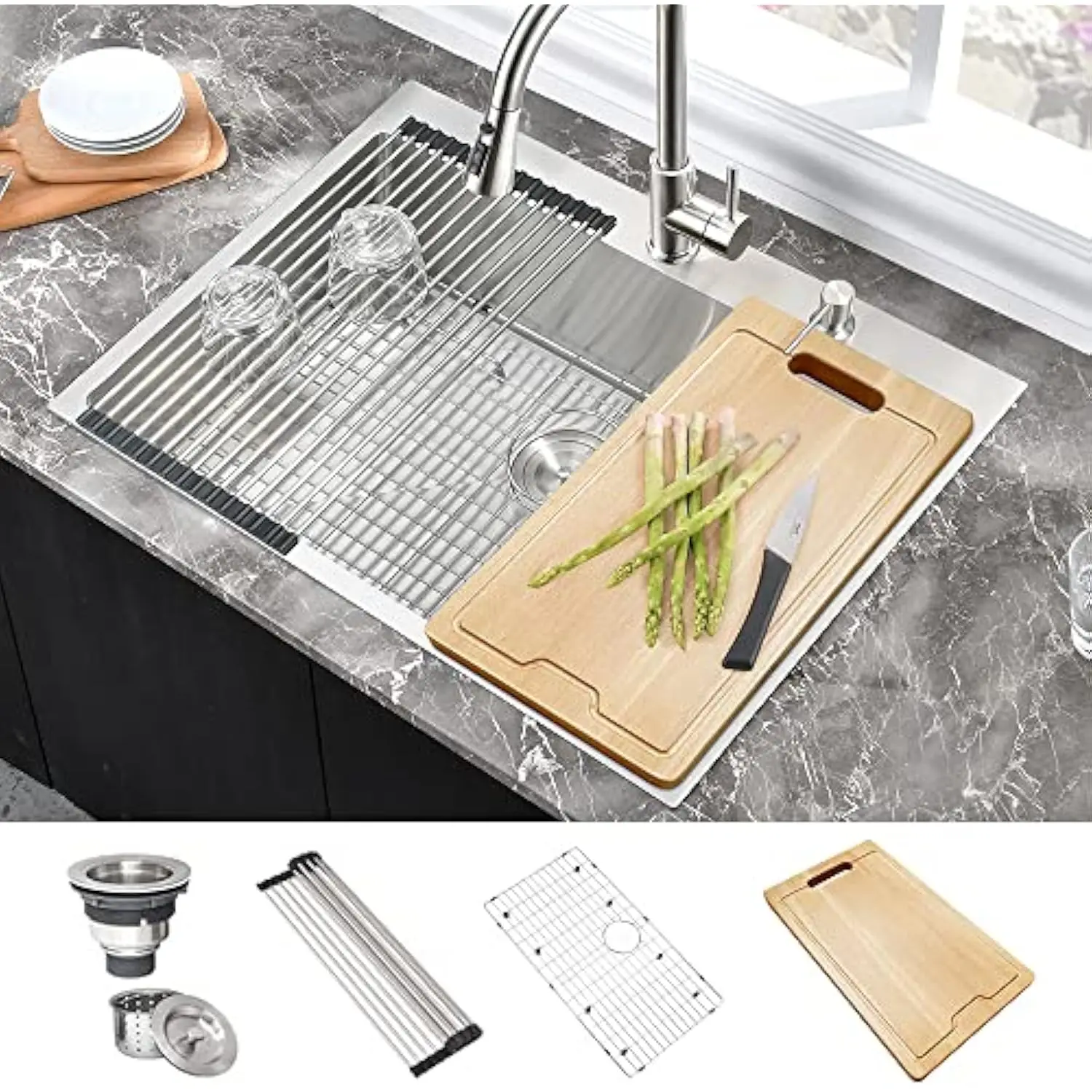 31X20 Stainless Steel Single Bowl Deep Drop in Topmount Kitchen Sink with Cutting Board
31X20 Stainless Steel Single Bowl Deep Drop in Topmount Kitchen Sink with Cutting Board