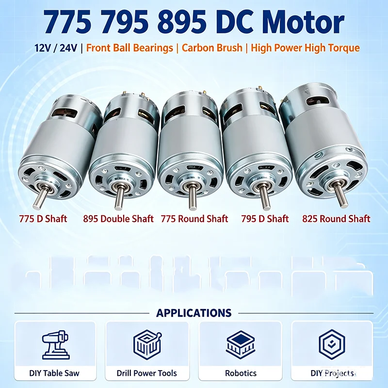 775 795 895 DC Motor 12V24V Front Ball Bearings Carbon Brush DC Motor High Power High Torque for DIY Table Saw Drill Power Tools
775 795 895 DC Motor 12V24V Front Ball Bearings Carbon Brush DC Motor High Power High Torque for DIY Table Saw Drill Power Tools