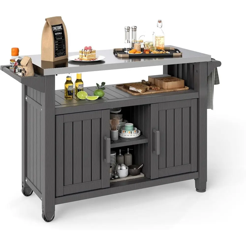 Portable Outdoor Kitchen Island with BBQ Prep for Parties, Courtyard & Backyard in Black Resin
Portable Outdoor Kitchen Island with BBQ Prep for Parties, Courtyard & Backyard in Black Resin