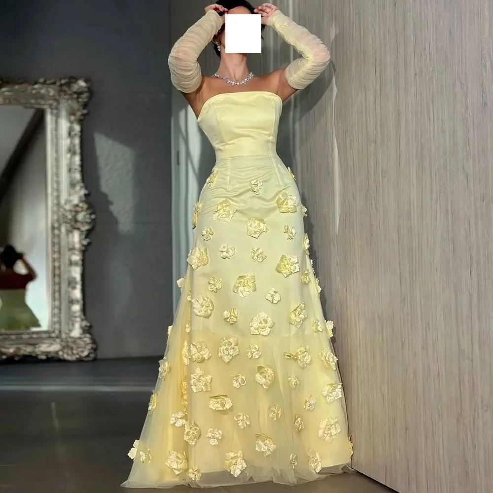 Yellow Detachable Sleeve 3/4 Sleeves Floor Length Satin Straight Evening Dress Elegant Pleats Flowers Sweep Train Party Gowns
Yellow Detachable Sleeve 3/4 Sleeves Floor Length Satin Straight Evening Dress Elegant Pleats Flowers Sweep Train Party Gowns