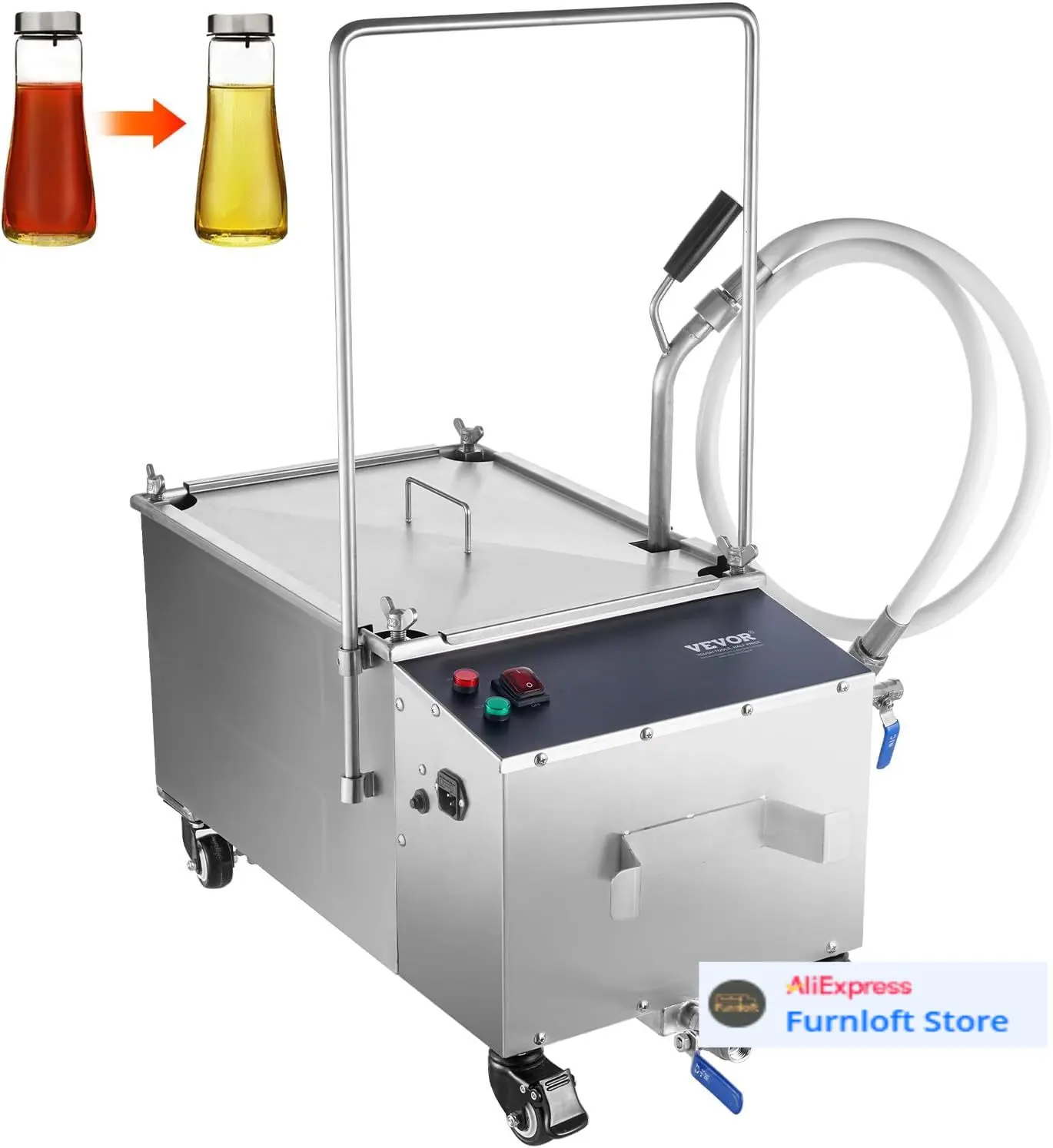 Mobile Fryer Filter, 80 LBS/38 L/10.56 Gal Capacity, 300W Oil Filtration System with 5 L/min Flow Rate, Mobile Frying Oil
Mobile Fryer Filter, 80 LBS/38 L/10.56 Gal Capacity, 300W Oil Filtration System with 5 L/min Flow Rate, Mobile Frying Oil