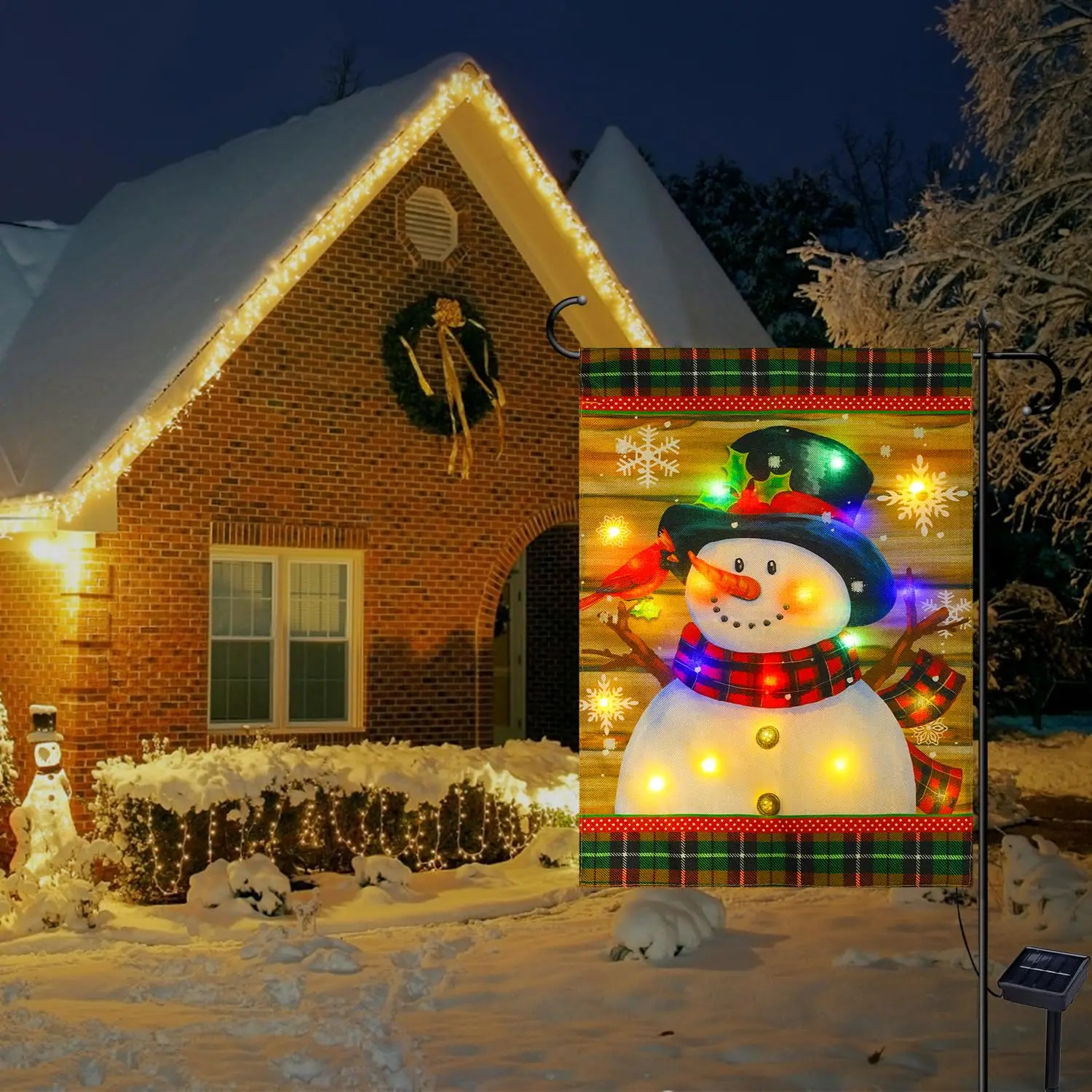 Lighted Christmas Garden Flag Solar Winter Garden Flag Light Up Snowman Flag Christmas Outdoor Flag for Yard Lawn Decoration
Lighted Christmas Garden Flag Solar Winter Garden Flag Light Up Snowman Flag Christmas Outdoor Flag for Yard Lawn Decoration