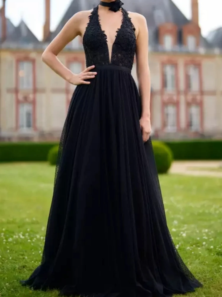 Customized Elegant Black Women Wedding Guest Dress V Neck Lace Tulle Floor Length Night Clubwear Formal Evening Prom Dress New
Customized Elegant Black Women Wedding Guest Dress V Neck Lace Tulle Floor Length Night Clubwear Formal Evening Prom Dress New