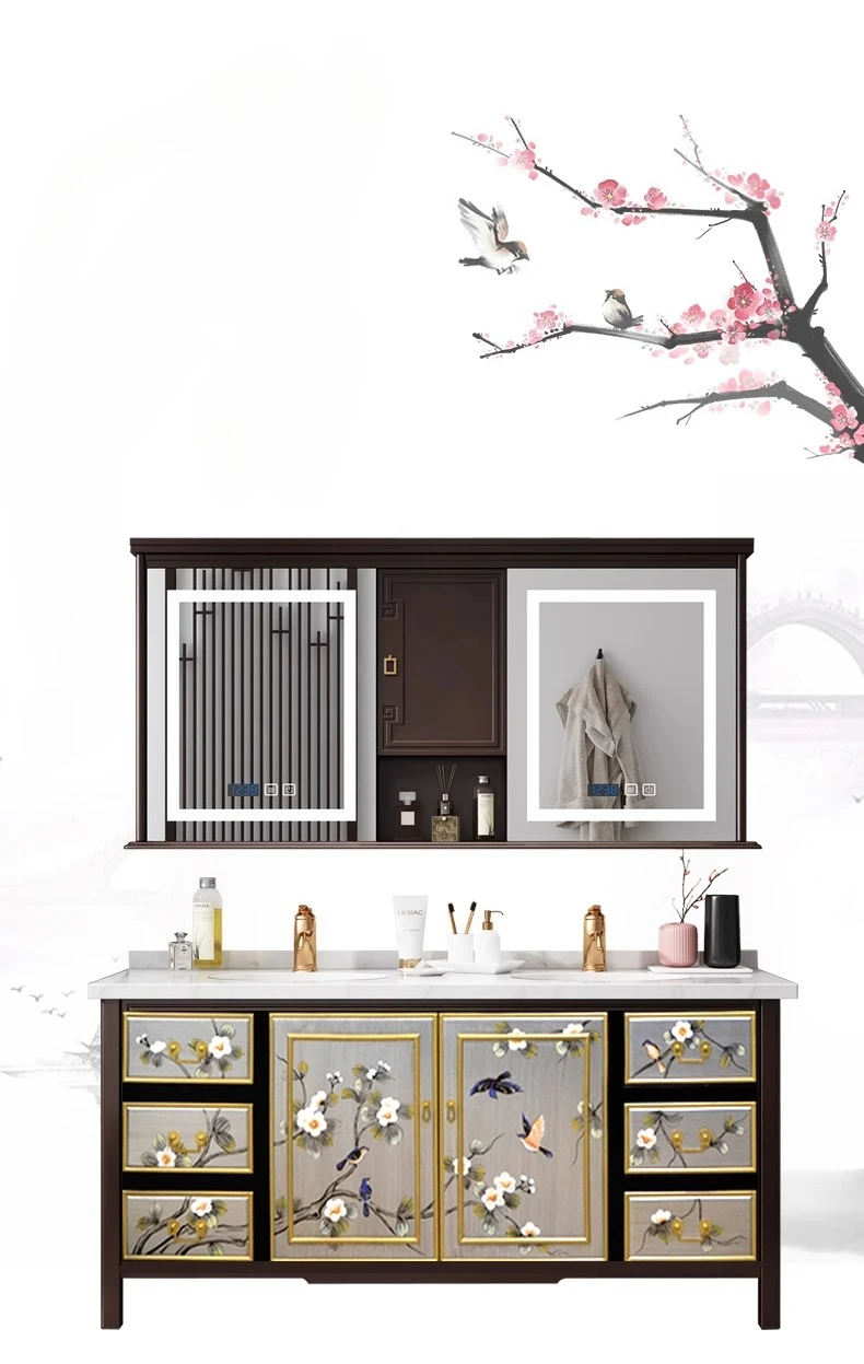 New Chinese bathroom cabinet painted solid wood American floor double basin washbasin toilet marble washbasin
New Chinese bathroom cabinet painted solid wood American floor double basin washbasin toilet marble washbasin