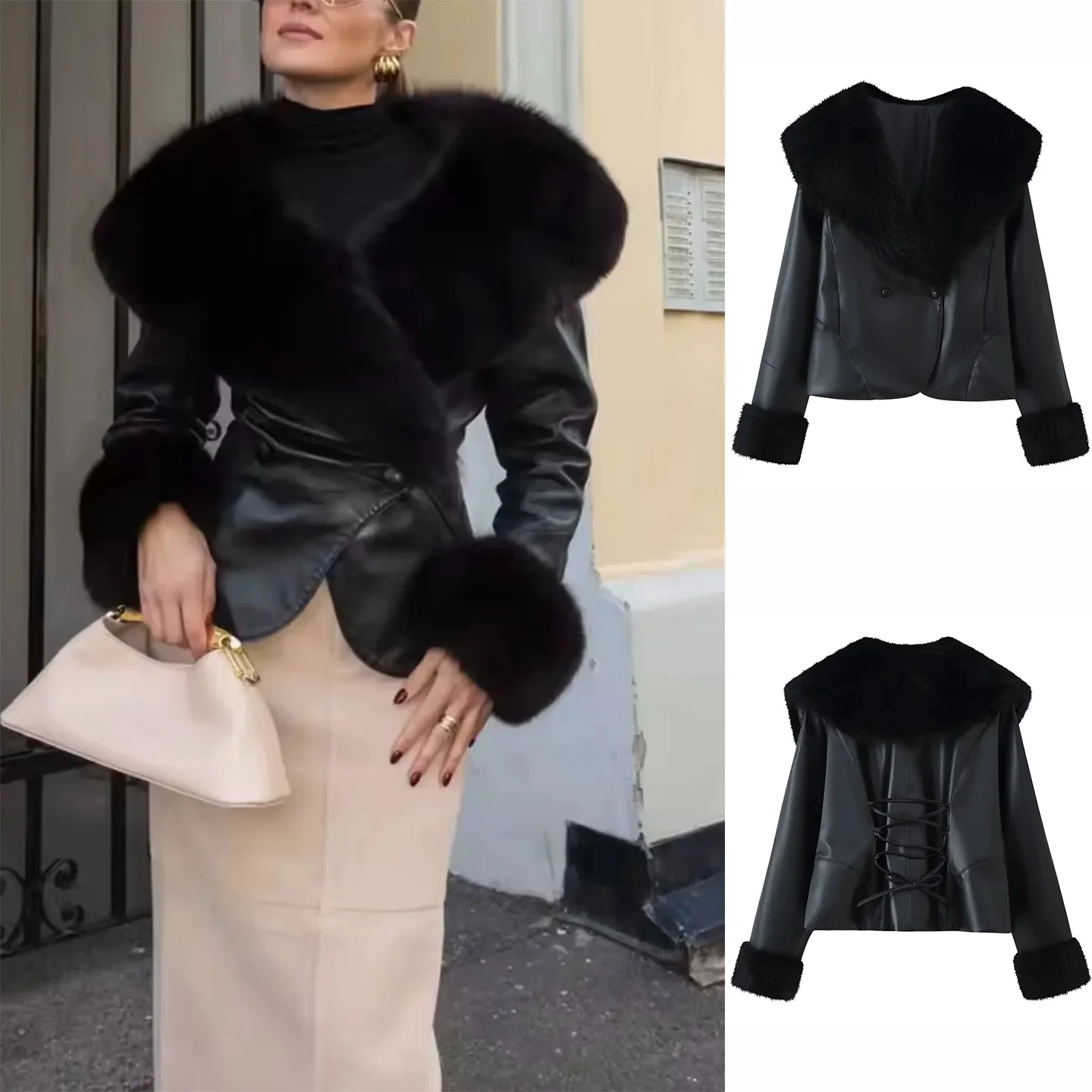 Women's Autumn Winter ort Jaet PU Leather Faux Fur Collar Splicing Long Sve Coat Anti-Spill Double Button Polyester
Women's Autumn Winter ort Jaet PU Leather Faux Fur Collar Splicing Long Sve Coat Anti-Spill Double Button Polyester