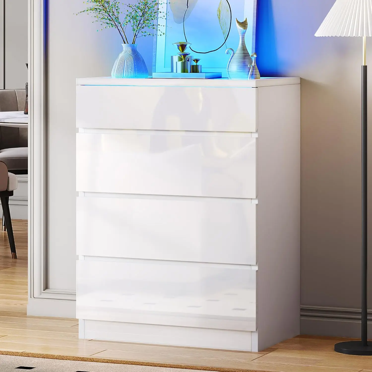 4 Drawer Dresser with LED,Modern 4 Chest of Drawers with Deep Drawers Tempered Glass Top High Gloss Surface, Divider Storage
4 Drawer Dresser with LED,Modern 4 Chest of Drawers with Deep Drawers Tempered Glass Top High Gloss Surface, Divider Storage