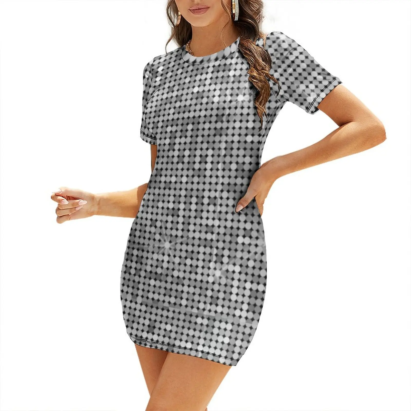 Real Disco ball disco fever boogie dance 70s club disco party silver checkered Short Sleeved Dress Women long dress
Real Disco ball disco fever boogie dance 70s club disco party silver checkered Short Sleeved Dress Women long dress
