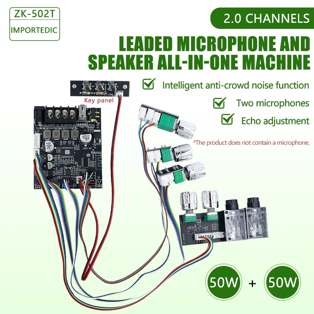DC12-24V Microphone and Sound 2 In 1 Module TPA3116D2 2.0 Channel 50W+50W Stereo BT Amplifier Board BT 5.0+AUX+USB+MIC Input
DC12-24V Microphone and Sound 2 In 1 Module TPA3116D2 2.0 Channel 50W+50W Stereo BT Amplifier Board BT 5.0+AUX+USB+MIC Input