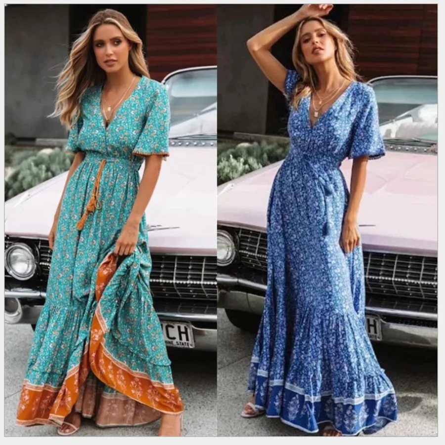 Women's printed dress Bohemian long dress seaside vacation beach dress manufacturers have a large direct supply and favorable s
Women's printed dress Bohemian long dress seaside vacation beach dress manufacturers have a large direct supply and favorable s