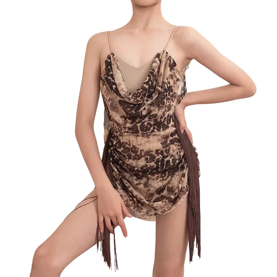 Leopard Print Latin Dance Dress with Fringe Girls Spaghetti Strap Backless Ballroom Practice & Performance Wear
Leopard Print Latin Dance Dress with Fringe Girls Spaghetti Strap Backless Ballroom Practice & Performance Wear