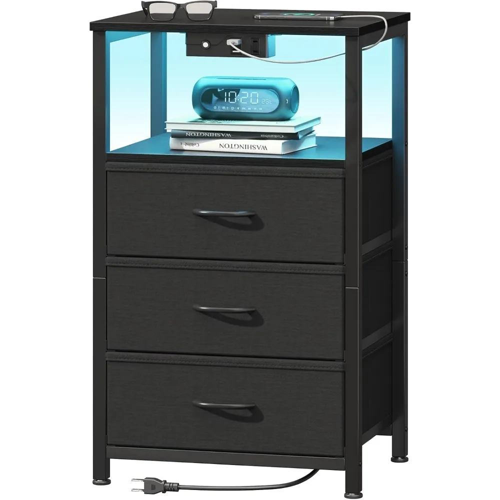 BlackNight Stand with Light Strip andCharging Station — USB Ports & Power Outlets, Small Nightstand with 3 Fabric Drawers and O
BlackNight Stand with Light Strip andCharging Station — USB Ports & Power Outlets, Small Nightstand with 3 Fabric Drawers and O