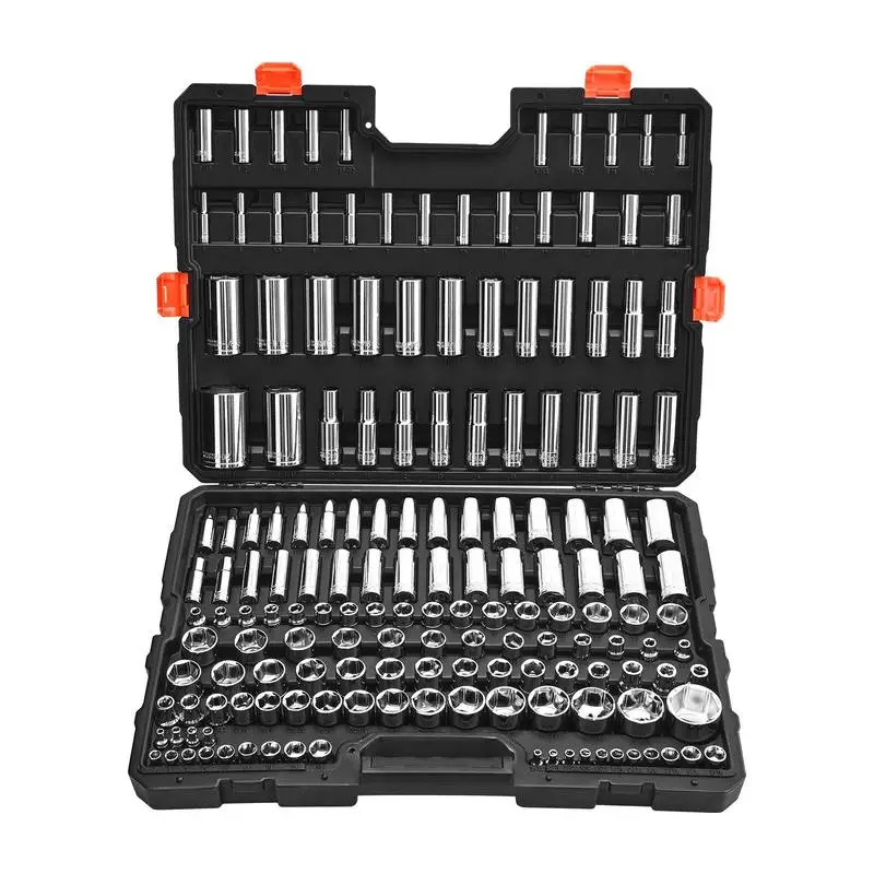 Socket Set, 163 Pieces, 3/8 & 1/4 & 1/2 inch Drive Socket Tool Set, SAE and Metric, Deep and Standard, Mechanic Tool Kit with Storage Case, Chrome Plated CR-V Alloy Steel, for Automotive Repair
Socket Set, 163 Pieces, 3/8 & 1/4 & 1/2 inch Drive Socket Tool Set, SAE and Metric, Deep and Standard, Mechanic Tool Kit with Storage Case, Chrome Plated CR-V Alloy Steel, for Automotive Repair